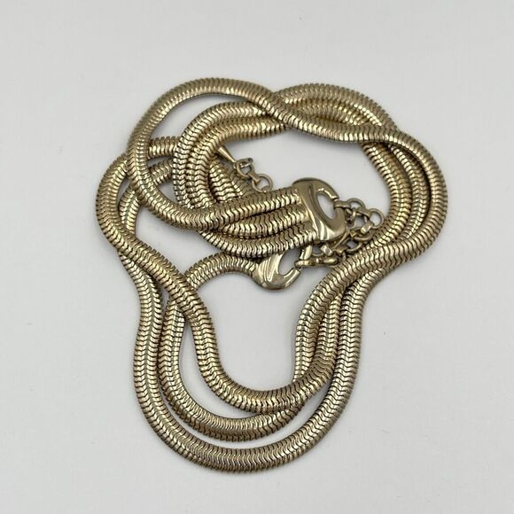 Vintage MONET 3 Strand Snake Herringbone Chunky Gold Tone Chain Necklace Tiered - Picture 3 of 7